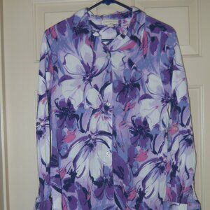 Appleseed's button-down shirt purple floral Small 100% Cotton